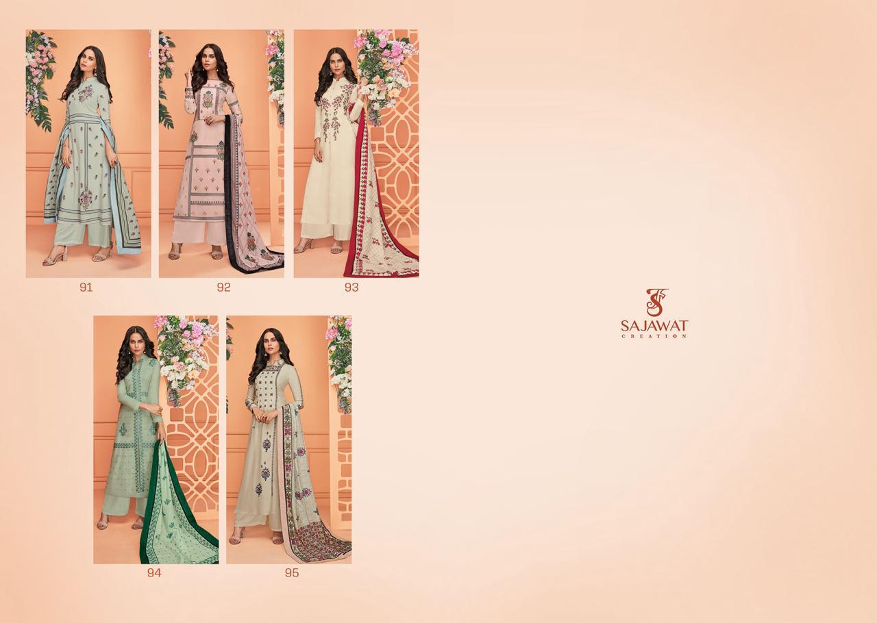 Garima By Sajawat Creation 91 To 95 Series Designer Suits Collection Beautiful Stylish Fancy Colorful Party Wear & Occasional Wear Pure Viscose Muslin With Heavy Embroidery Dresses At Wholesale Price