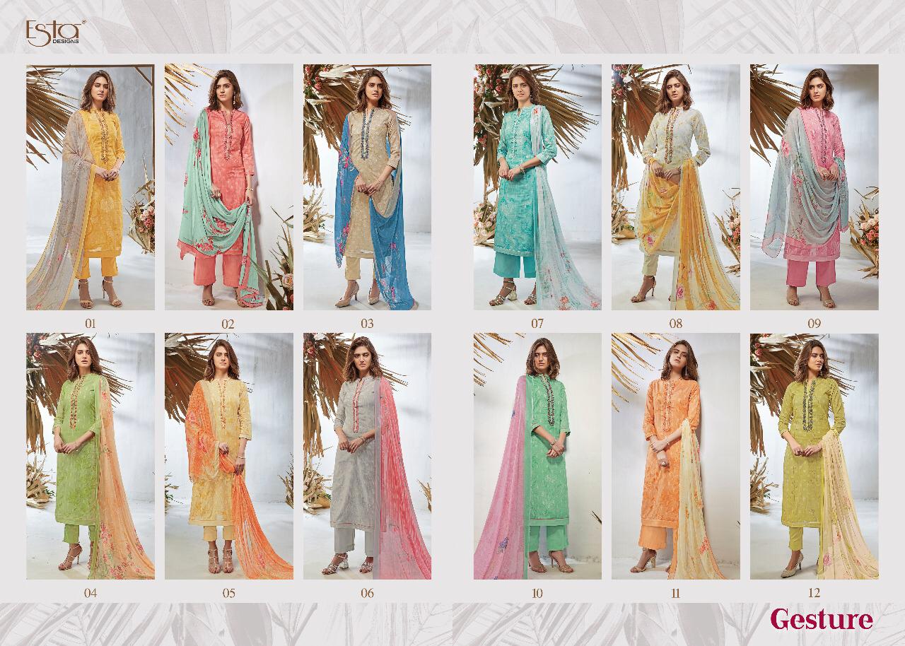 Gesture By Esta Designs 01 To 12 Series Beautiful Colorful Fancy Stylish Casual Wear & Ethnic Wear Digital Printed Cotton Lawn With Embroidery And Beads Work Dresses At Wholesale Price