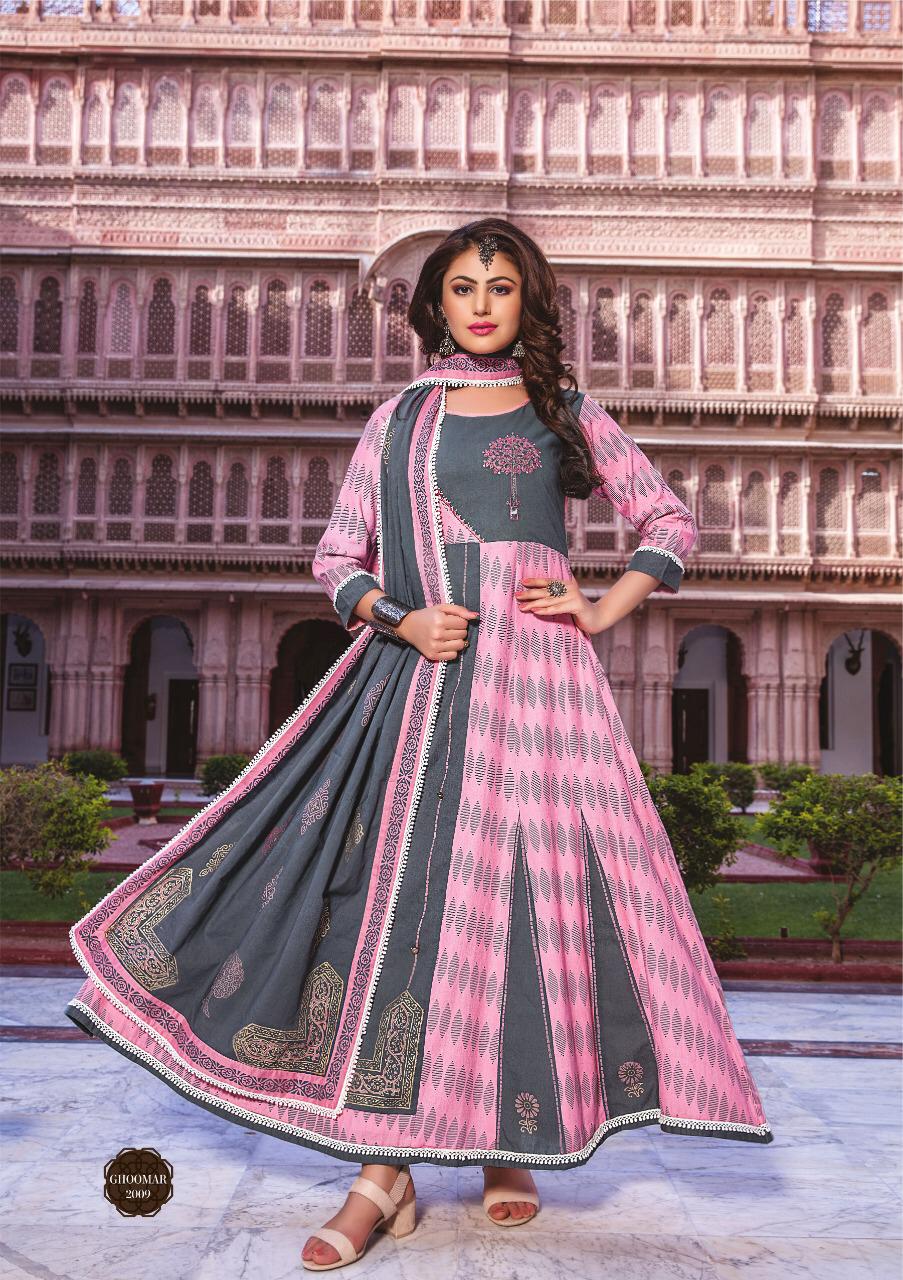 Ghoomar Vol-2 By Kiana Fashion 2001 To 2010 Series Designer Wear Collection Beautiful Stylish Fancy Colorful Party Wear & Occasional Wear Cotton Printed Gowns At Wholesale Price