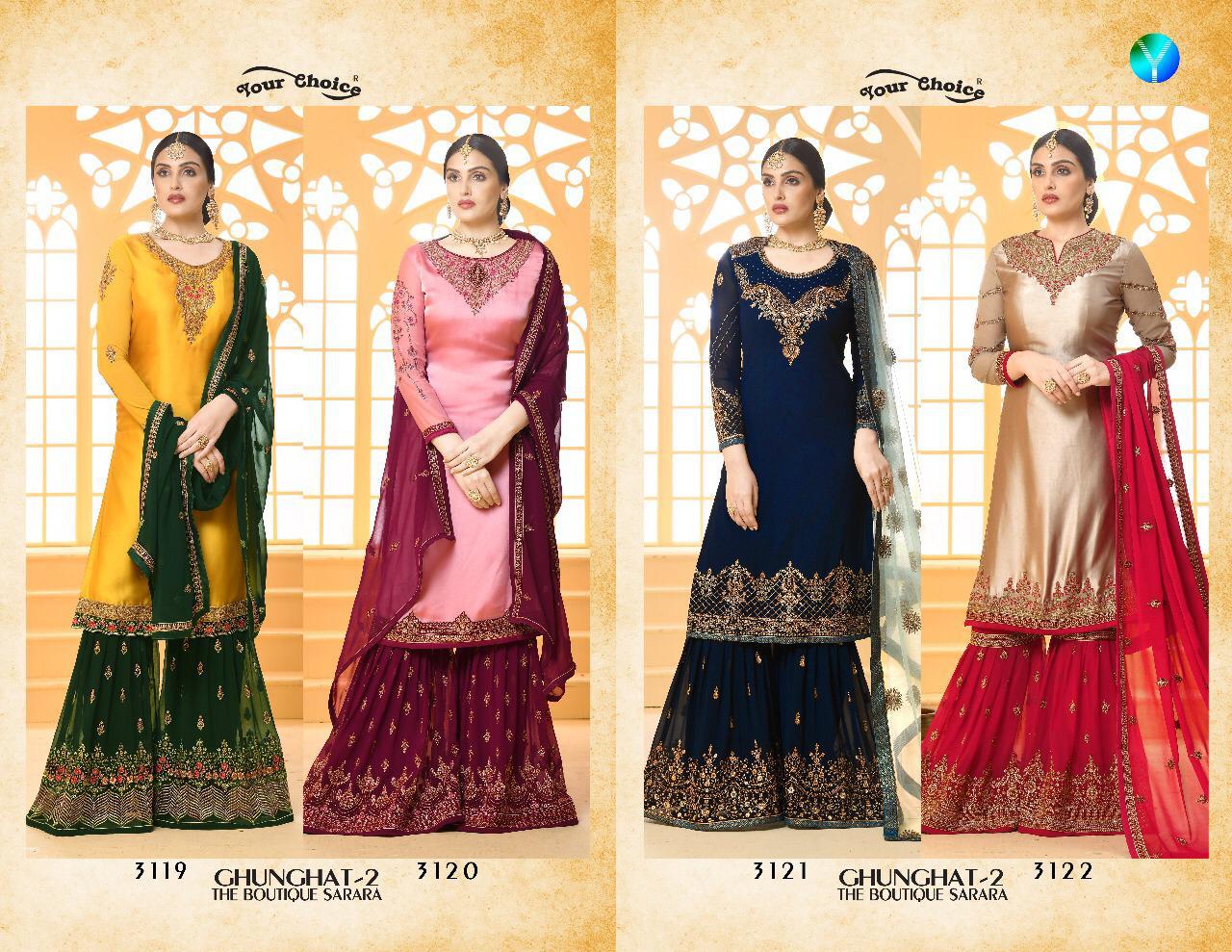 Ghunghat Vol-2 By Your Choice 3119 To 3122 Series Indian Traditional Wear Collection Beautiful Stylish Fancy Colorful Party Wear & Occasional Wear Satin Georgette Dresses At Wholesale Price