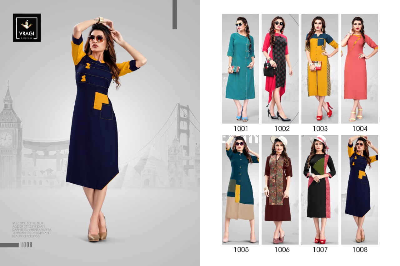 Glamorize By Vragi 1001 To 1008 Series Beautiful Colorful Stylish Fancy Casual Wear & Ethnic Wear & Ready To Wear Heavy Rayon Printed Kurtis At Wholesale Price