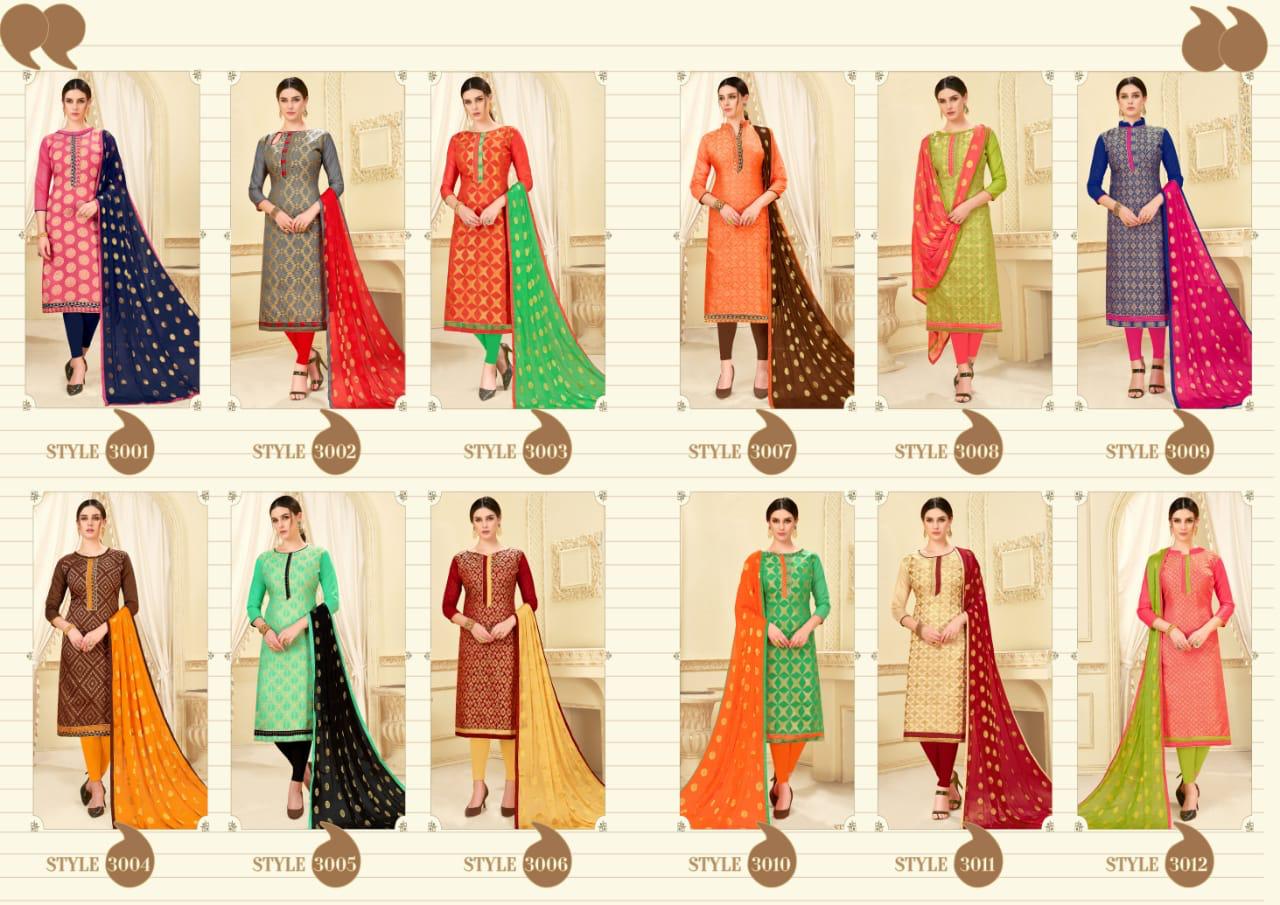 Glamour Vol-3 By Shri Mahavir Fashion 3001 To 3012 Series Beautiful Collection Suits Stylish Fancy Colorful Casual Wear & Ethnic Wear Fancy Jacquard Dresses At Wholesale Price
