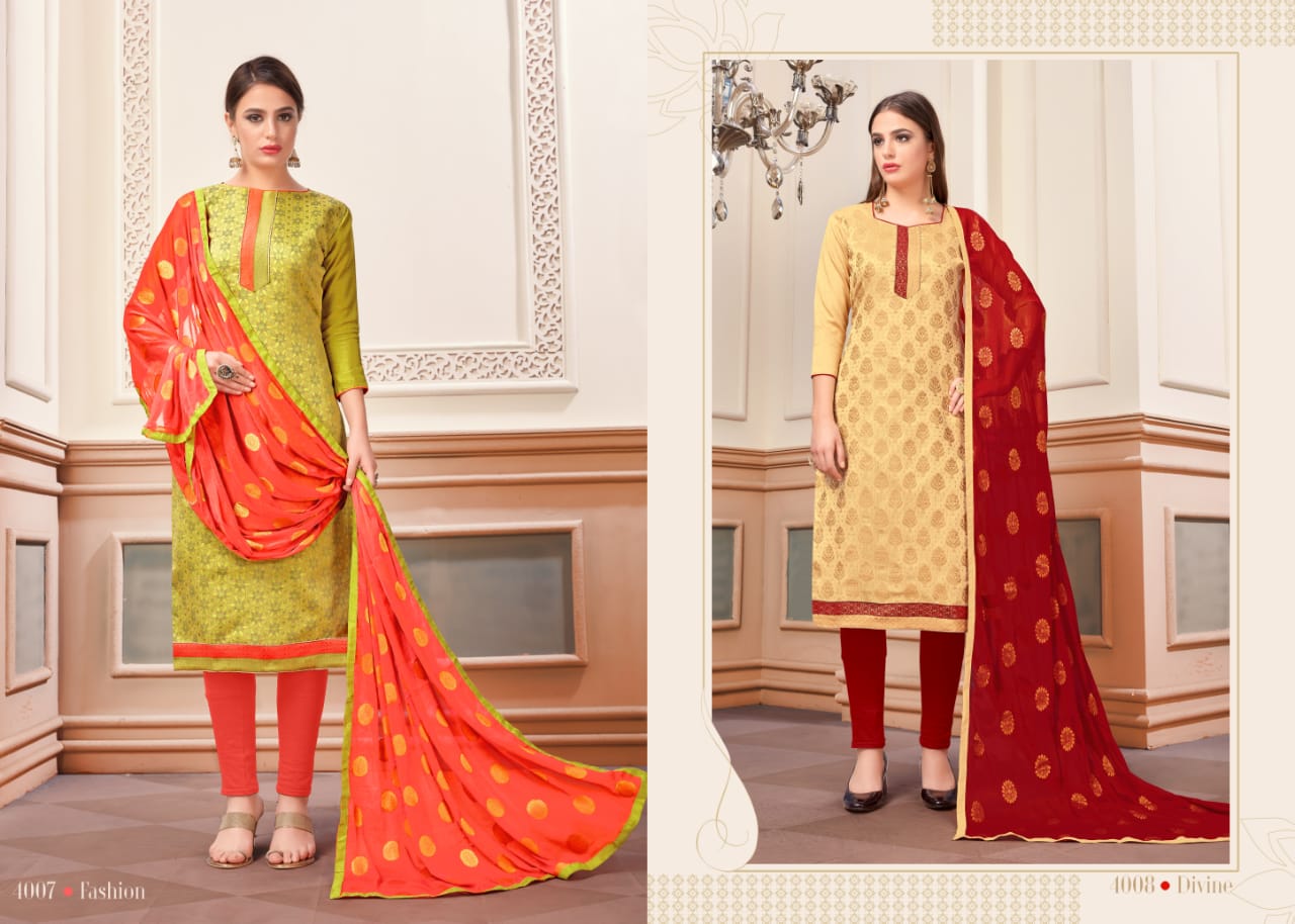 Glamour Vol-4 By Smf 4001 To 4012 Series Beautiful Suits Colorful Stylish Fancy Party Wear & Ethnic Wear Fancy Jacquard Silk Dresses At Wholesale Price