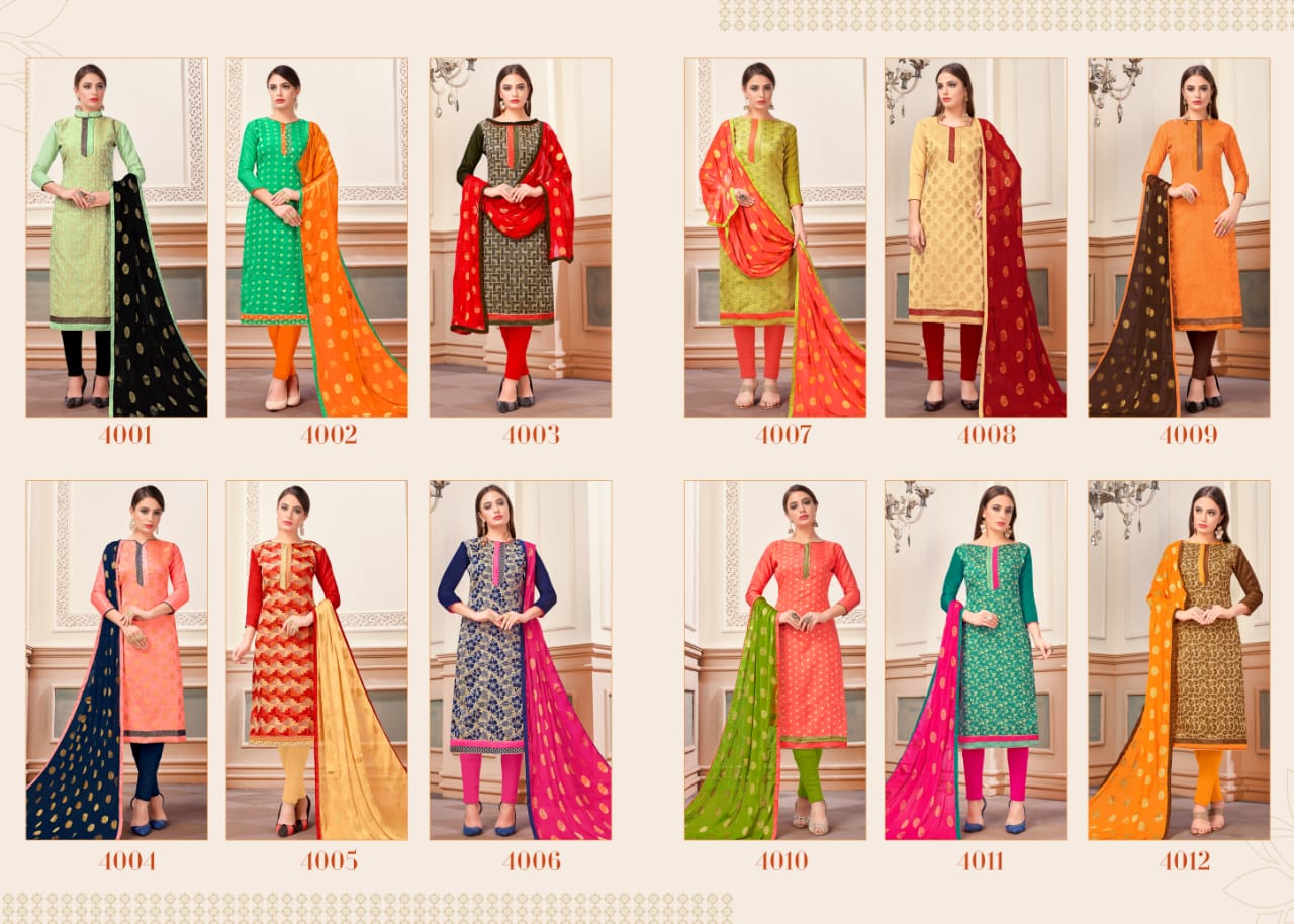 Glamour Vol-4 By Smf 4001 To 4012 Series Beautiful Suits Colorful Stylish Fancy Party Wear & Ethnic Wear Fancy Jacquard Silk Dresses At Wholesale Price