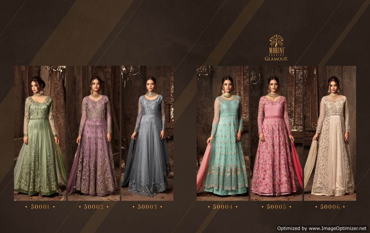 Glamour Vol-50 By Mohini Fashion 50001 To 50006 Series Designer Wedding Suits Beautiful Stylish Fancy Colorful Party Wear & Occasional Wear Net Embroidered Dresses At Wholesale Price