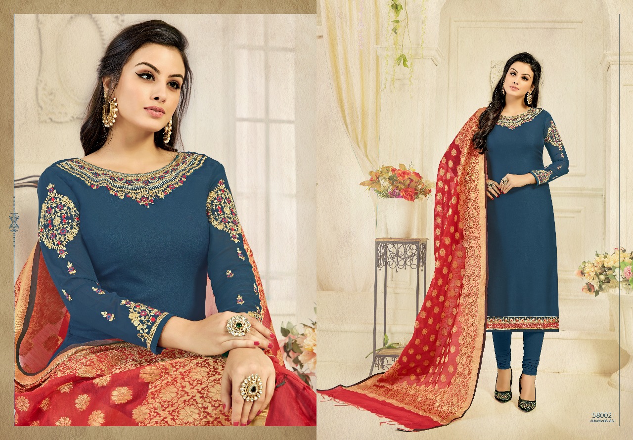 Glamour Vol-58 By Kavya Creation 58001 To 58012 Series Designer Suits Beautiful Stylish Colorful Fancy Party Wear & Occasional Wear Satin Georgette Embroidered Dresses At Wholesale Price
