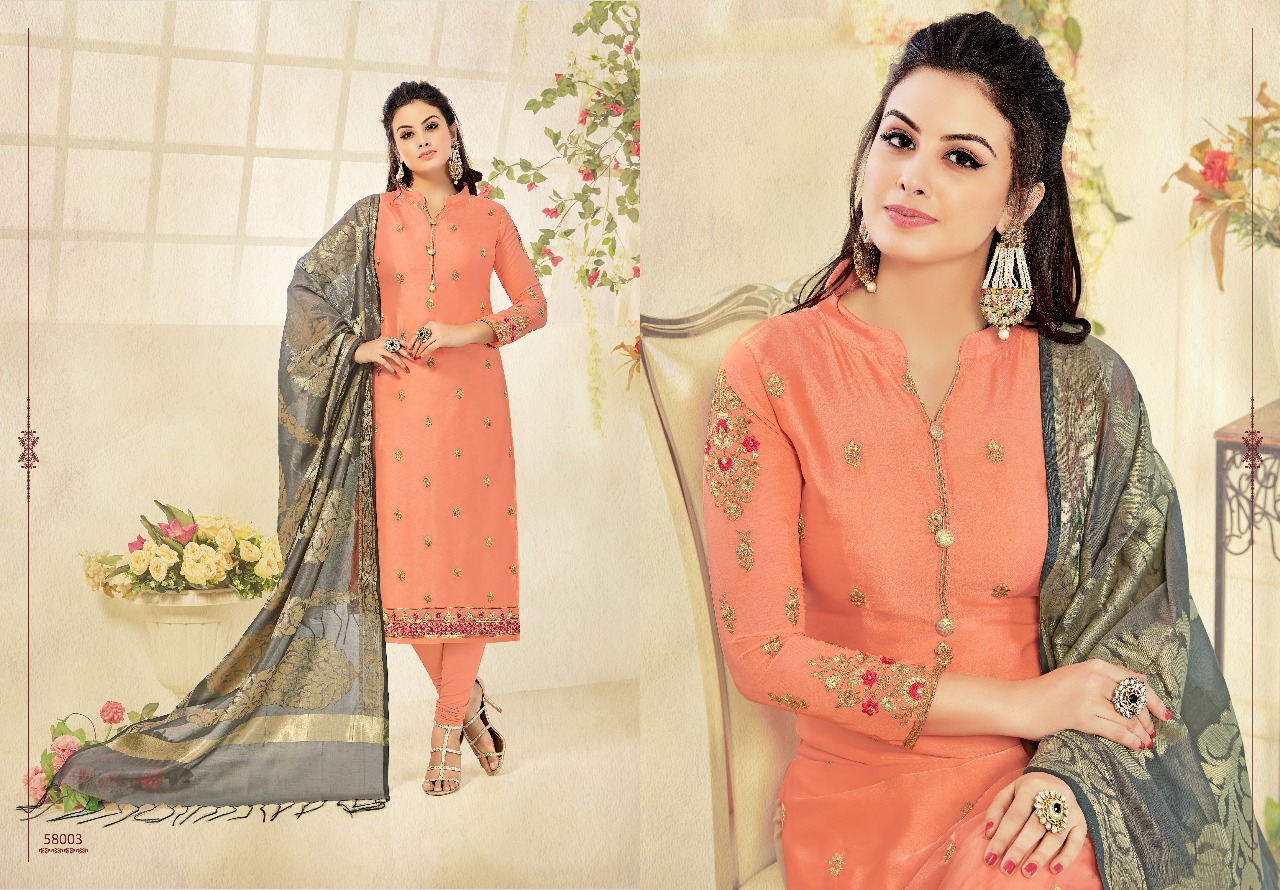 Glamour Vol-58 By Kavya Creation 58001 To 58012 Series Designer Suits Beautiful Stylish Colorful Fancy Party Wear & Occasional Wear Satin Georgette Embroidered Dresses At Wholesale Price