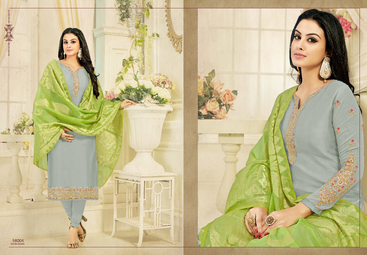 Glamour Vol-58 By Kavya Creation 58001 To 58012 Series Designer Suits Beautiful Stylish Colorful Fancy Party Wear & Occasional Wear Satin Georgette Embroidered Dresses At Wholesale Price