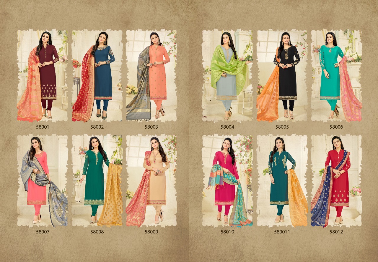 Glamour Vol-58 By Kavya Creation 58001 To 58012 Series Designer Suits Beautiful Stylish Colorful Fancy Party Wear & Occasional Wear Satin Georgette Embroidered Dresses At Wholesale Price
