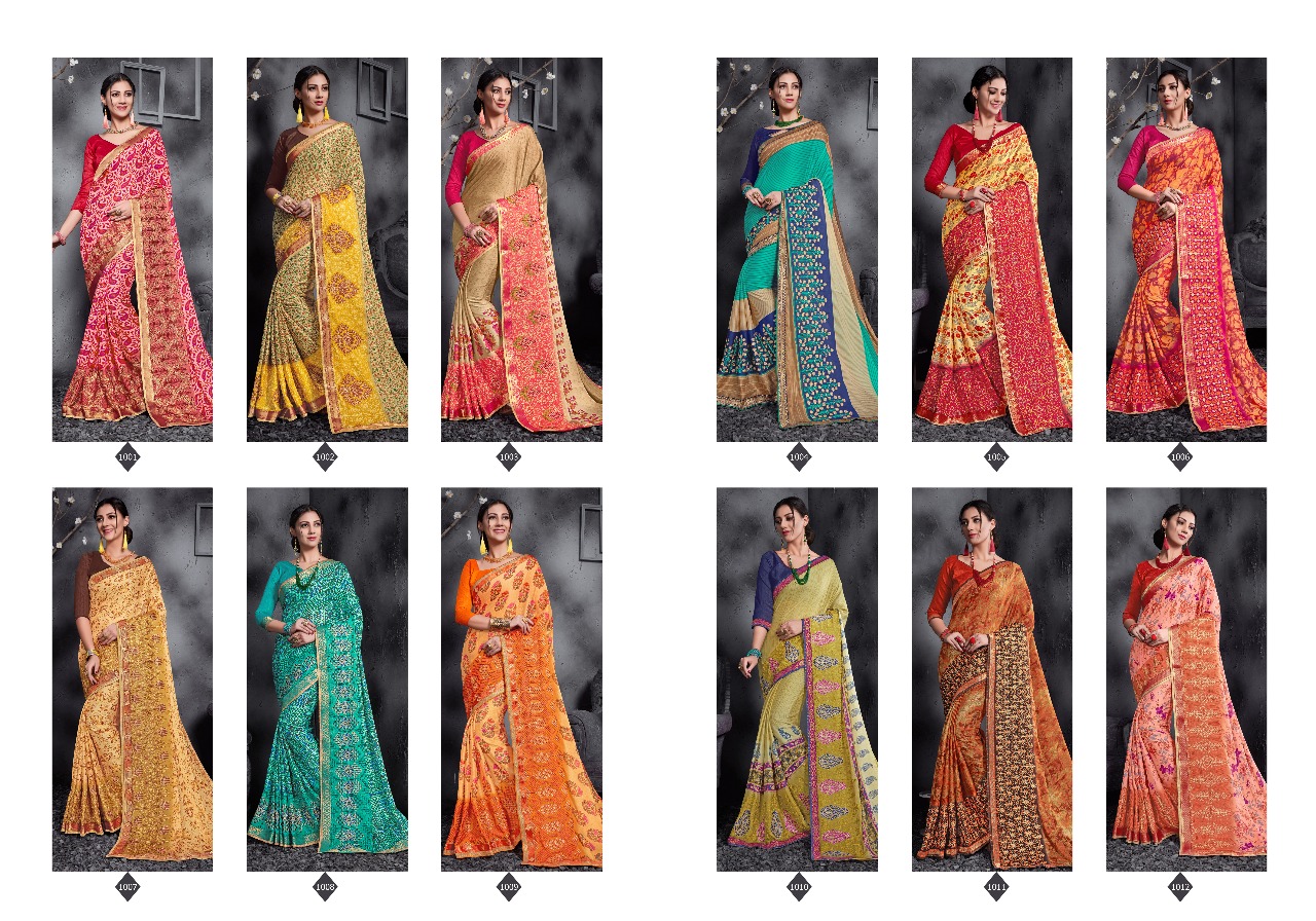 Glamour By Rekha Maniyar 1001 To 1012 Series Designer Beautiful Stylish Fancy Traditional Wear Collection Party Wear & Occasional Wear Chinese Panel Work Sarees At Wholesale Price