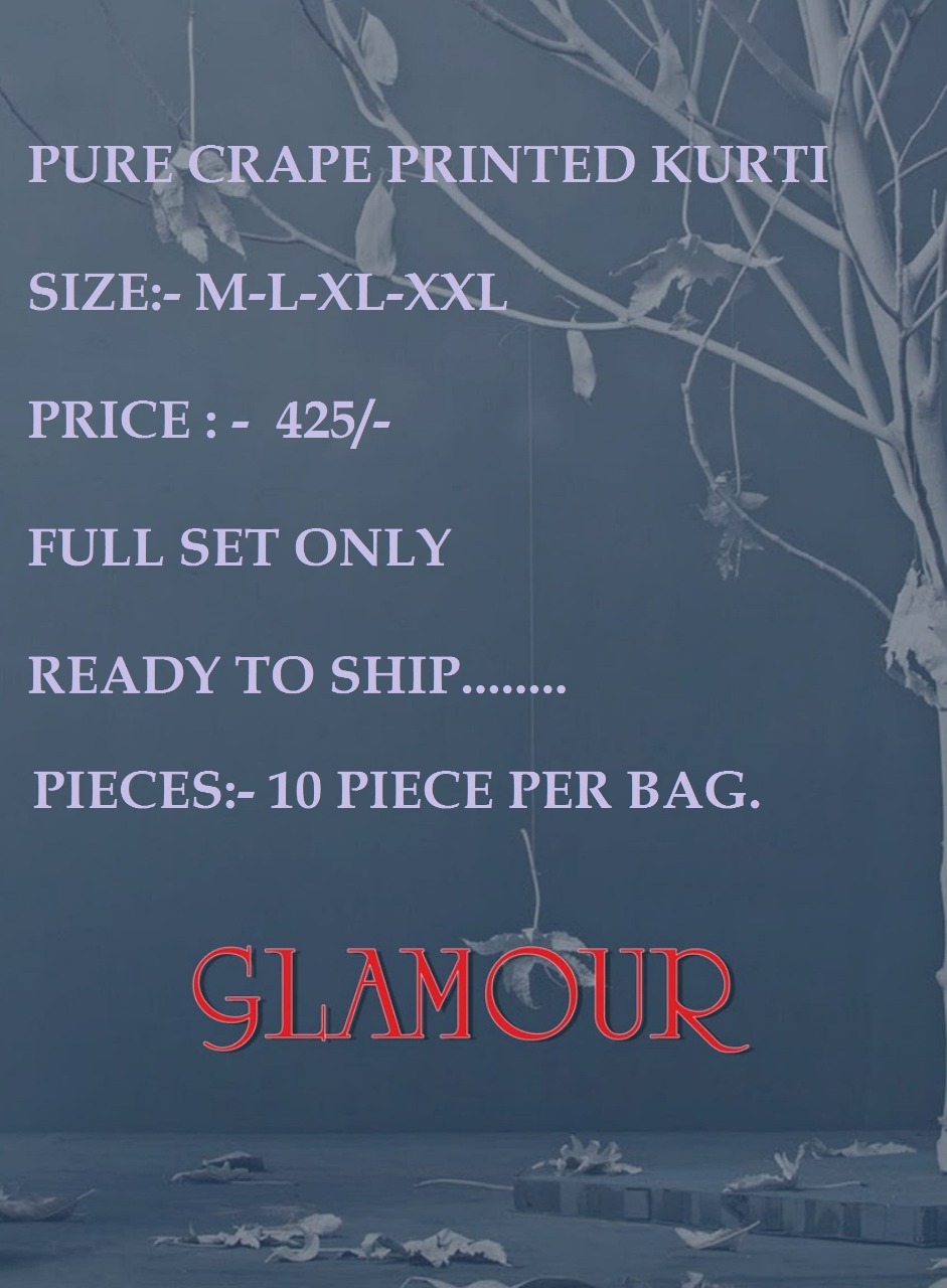 Glamour By Ruddhi Dresseline 231 To 240 Series Designer Collection Beautiful Stylish Fancy Colorful Party Wear & Occasional Wear Pure Crepe Print Kurtis At Wholesale Price