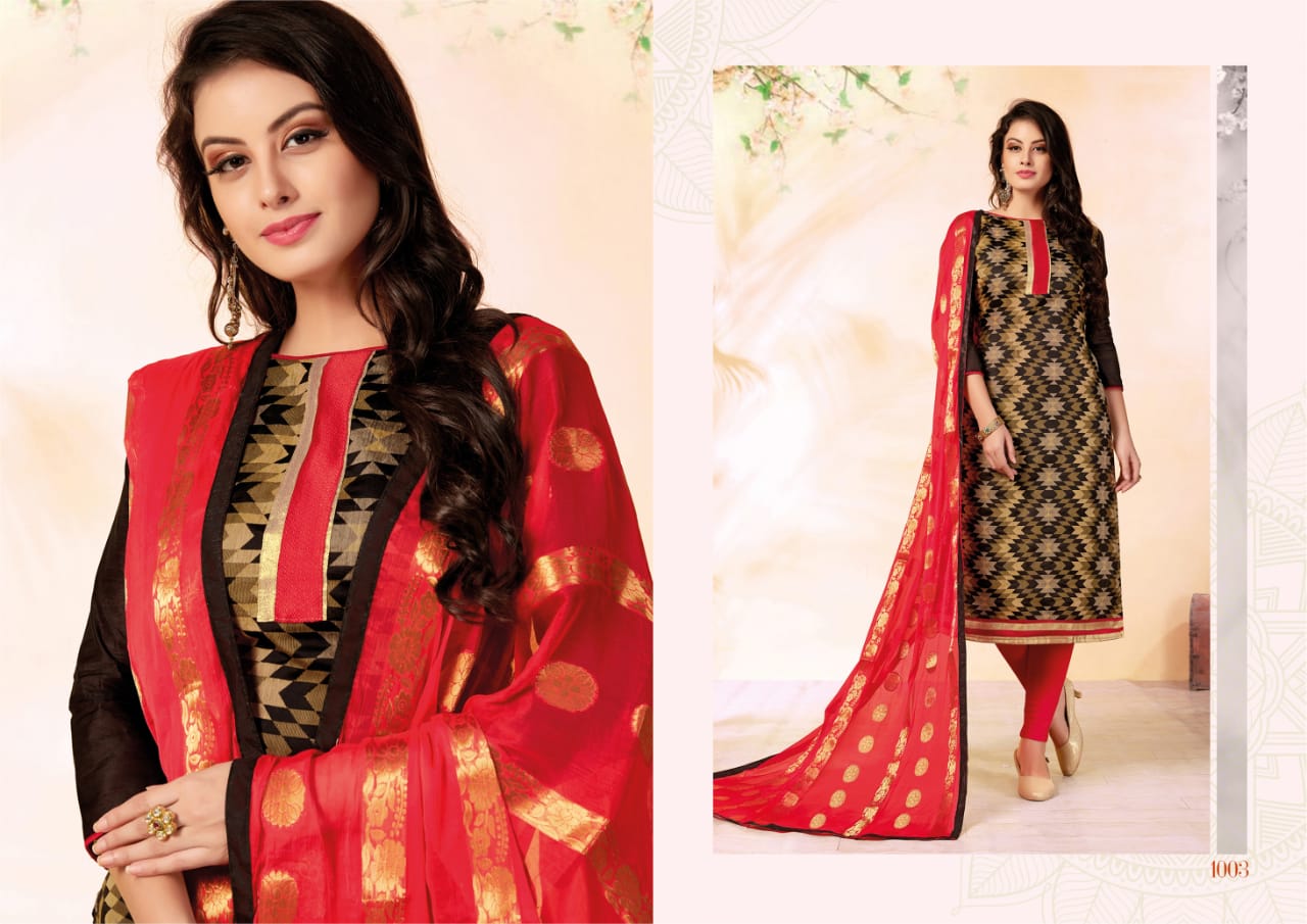 Glamour By Shri Mahavir Fashion 1001 To 1012 Series Beautiful Suits Collection Stylish Fancy Colorful Party Wear & Ethnic Wear Fancy Jacquard Dresses At Wholesale Price