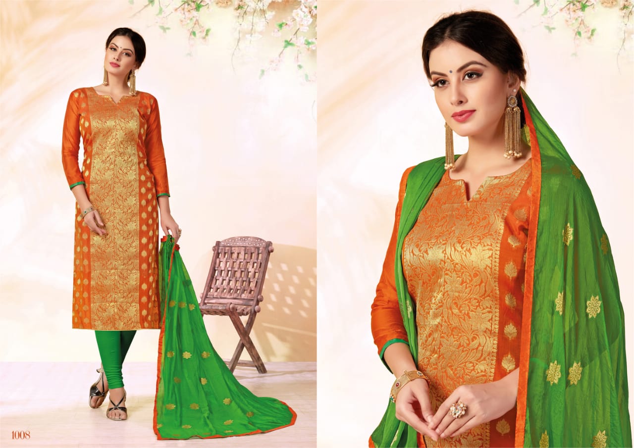 Glamour By Shri Mahavir Fashion 1001 To 1012 Series Beautiful Suits Collection Stylish Fancy Colorful Party Wear & Ethnic Wear Fancy Jacquard Dresses At Wholesale Price