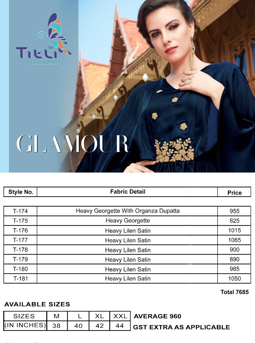 Glamour By Titli 174 To 181 Series Designer Beautiful Colorful Stylish Fancy Casual Wear & Ethnic Wear & Ready To Wear Heavy Georgette & Linen Satin Kurtis At Wholesale Price