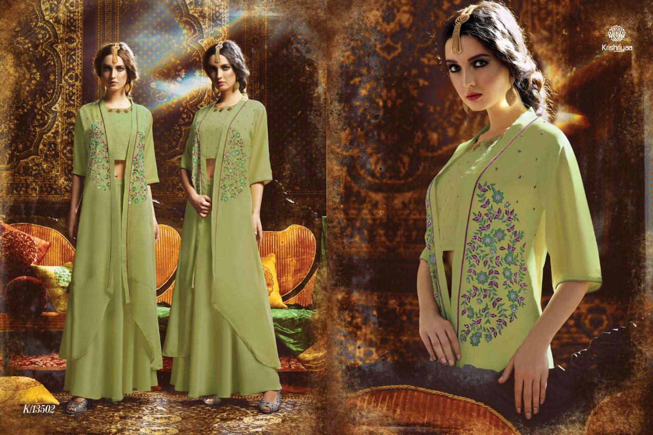 Glorious By Krishriyaa 13501 To 13507 Series Designer Beautiful Stylish Fancy Colorful Party Wear & Ethnic Wear Muslin Kurtis With Muslin & Silk Jacquard Palazzo At Wholesale Price