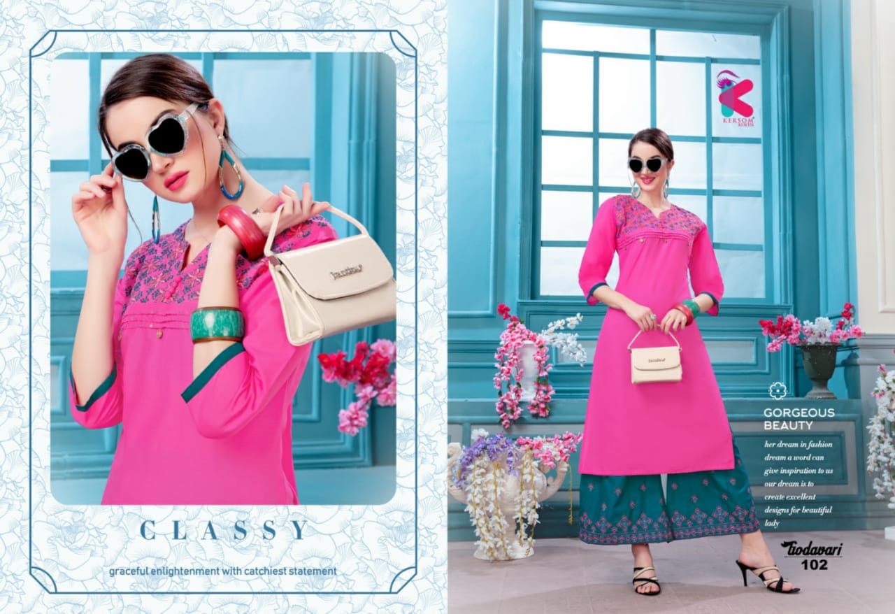 Godavari By Kersom 101 To 108 Series Designer Beautiful Stylish Colorful Fancy Ready To Wear & Casual Wear & Ethnic Wear Heavy Cotton Lawn Kurtis With Palazzo At Wholesale Price