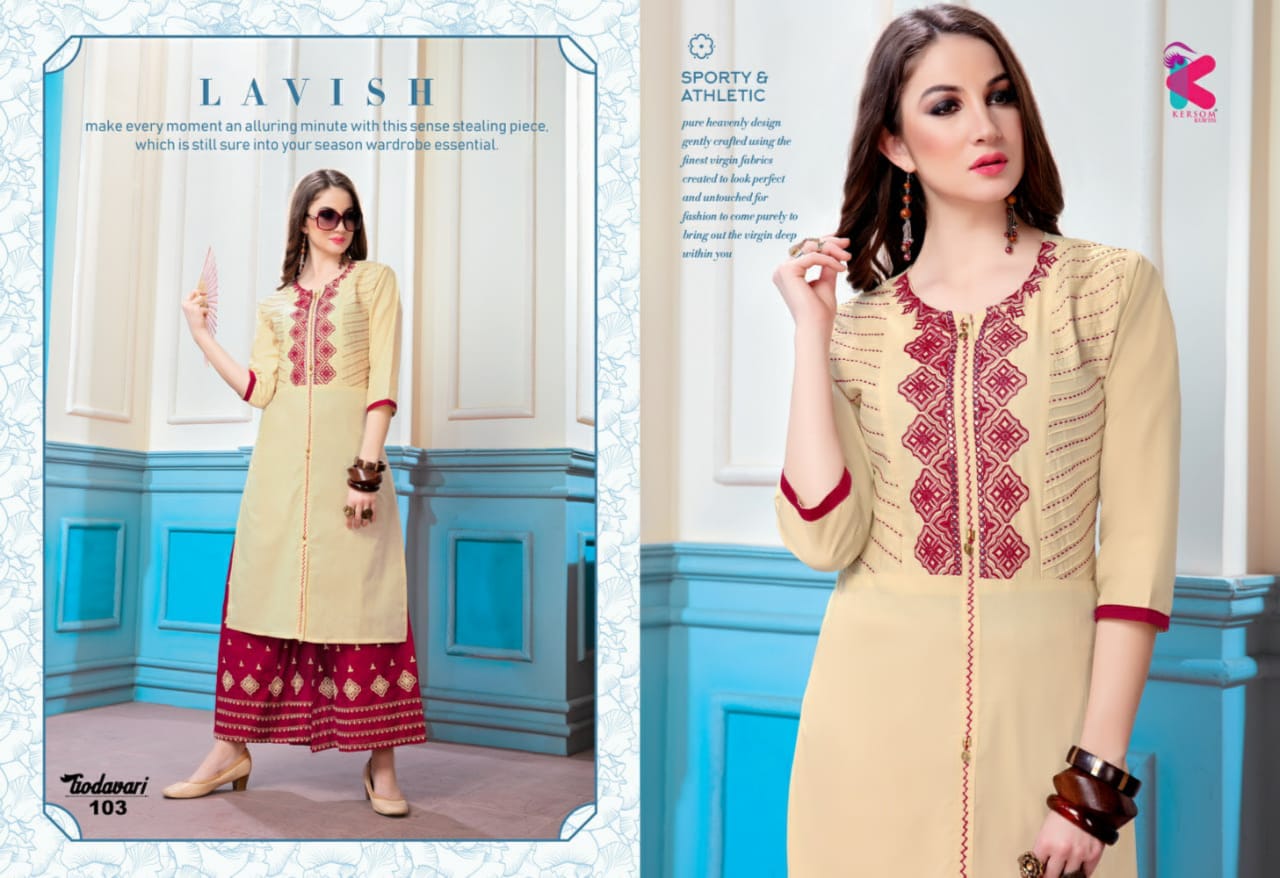 Godavari By Kersom 101 To 108 Series Designer Beautiful Stylish Colorful Fancy Ready To Wear & Casual Wear & Ethnic Wear Heavy Cotton Lawn Kurtis With Palazzo At Wholesale Price