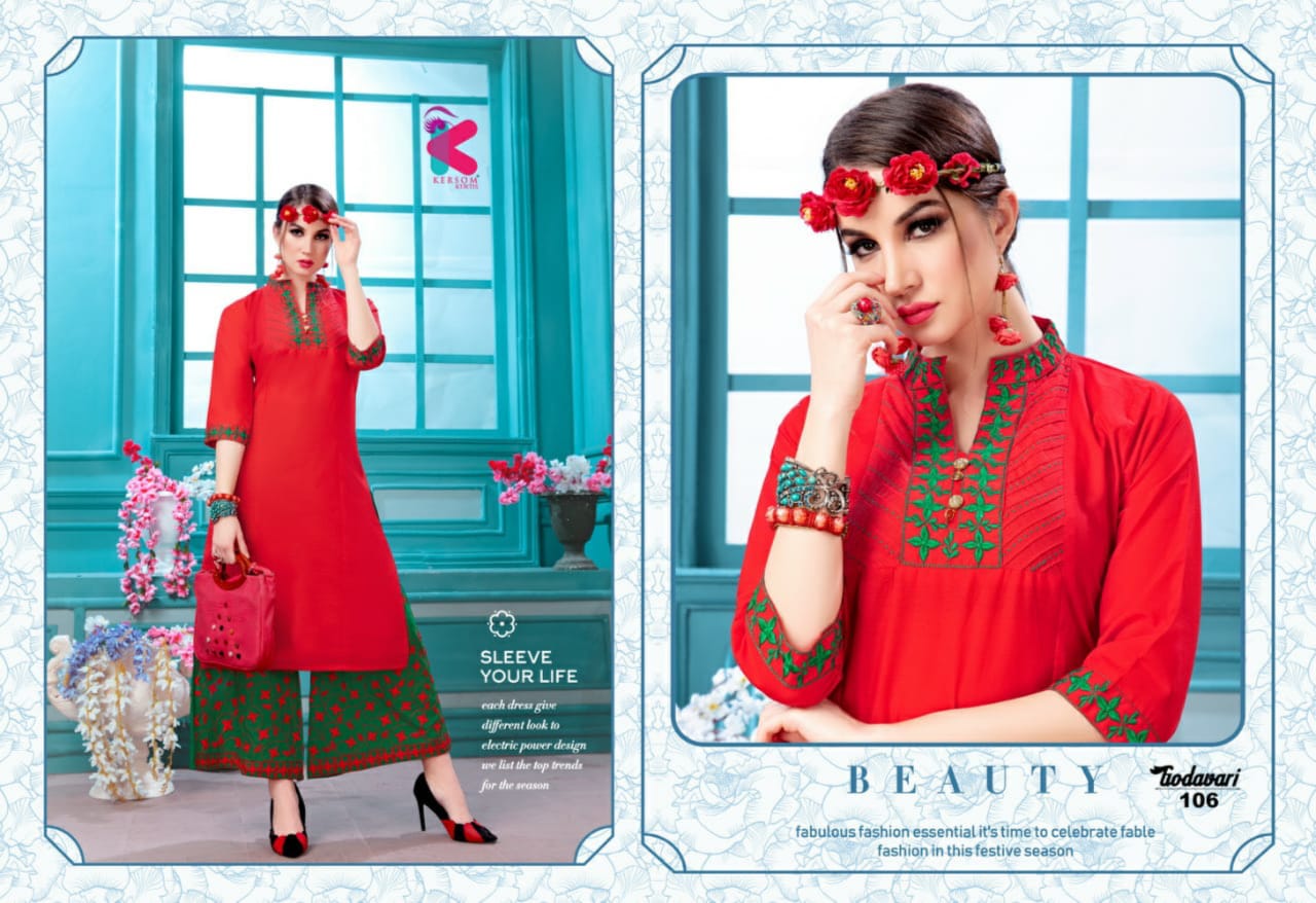 Godavari By Kersom 101 To 108 Series Designer Beautiful Stylish Colorful Fancy Ready To Wear & Casual Wear & Ethnic Wear Heavy Cotton Lawn Kurtis With Palazzo At Wholesale Price