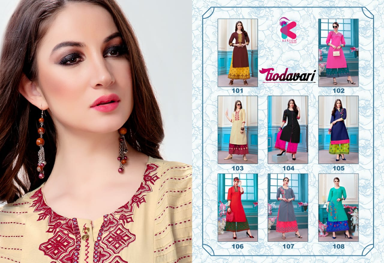 Godavari By Kersom 101 To 108 Series Designer Beautiful Stylish Colorful Fancy Ready To Wear & Casual Wear & Ethnic Wear Heavy Cotton Lawn Kurtis With Palazzo At Wholesale Price