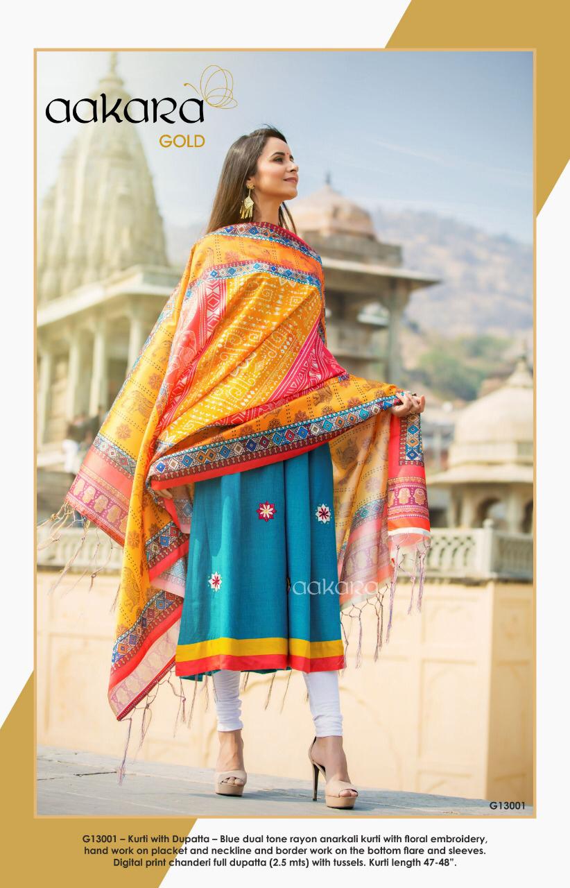 Gold Vol-13 By Aakara 13001 To 13006 Series Beautiful Colorful Stylish Fancy Casual Wear & Ethnic Wear & Ready To Wear Dual Tone Rayon Kurtis At Wholesale Price