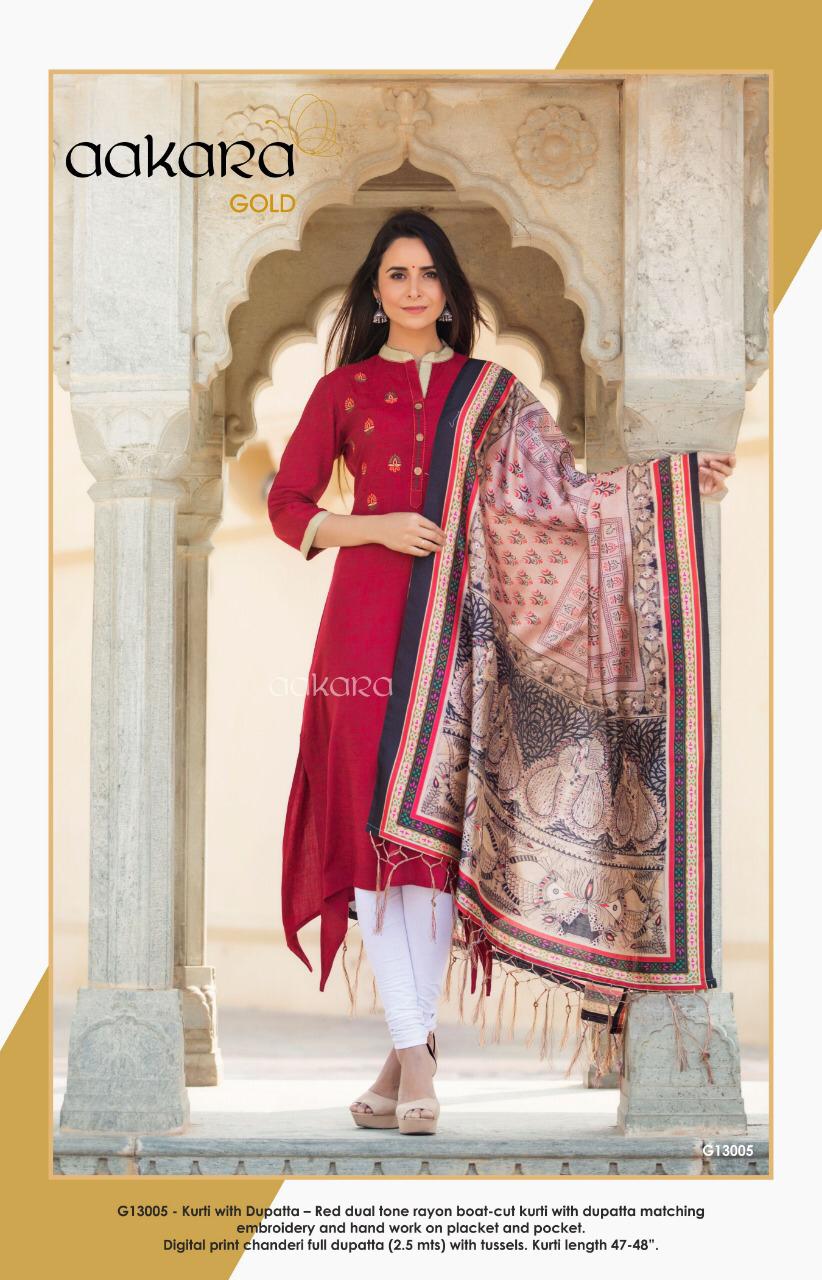 Gold Vol-13 By Aakara 13001 To 13006 Series Beautiful Colorful Stylish Fancy Casual Wear & Ethnic Wear & Ready To Wear Dual Tone Rayon Kurtis At Wholesale Price