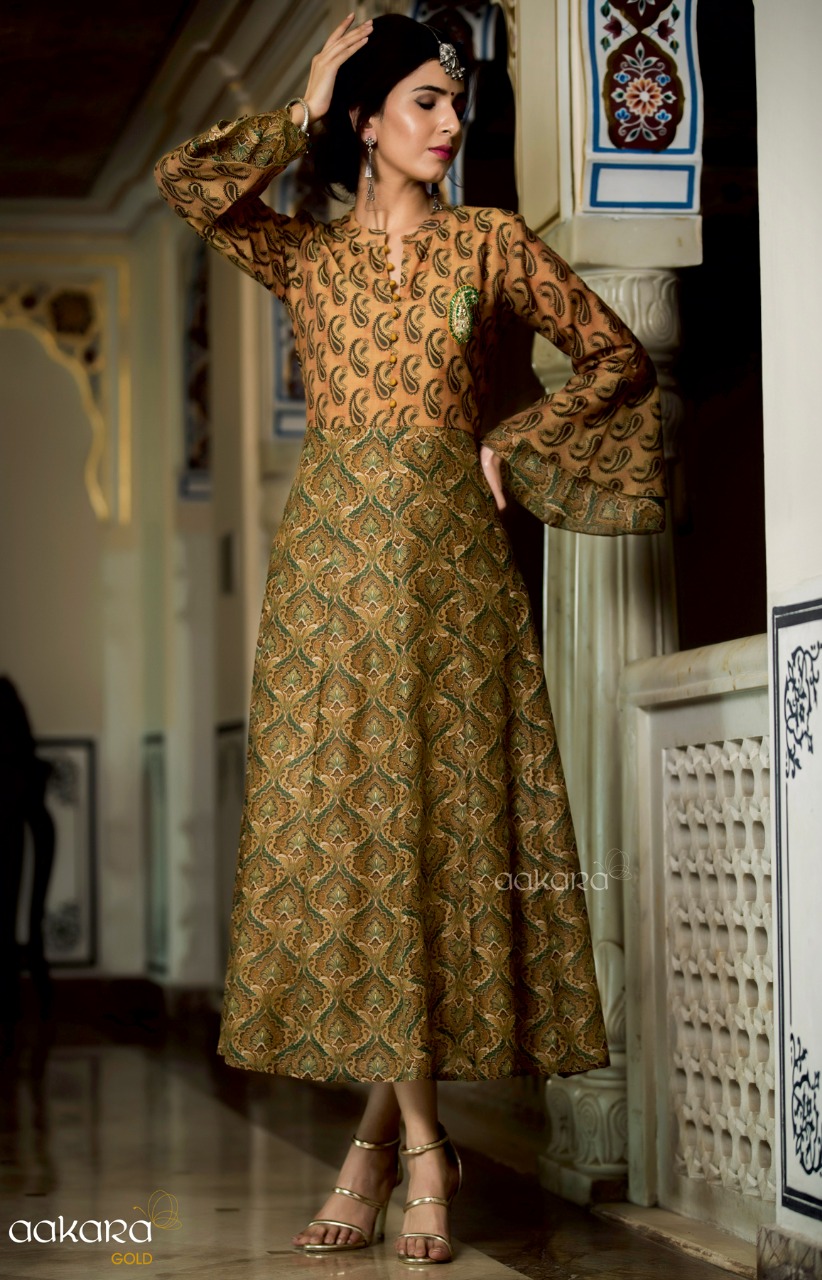 Gold Vol-6 By Aakara 6001 To 6006 Series Beautiful Colorful Stylish Fancy Casual Wear & Ethnic Wear & Ready To Wear Silk & Cotton/ Rayon Embroidered Kurtis At Wholesale Price