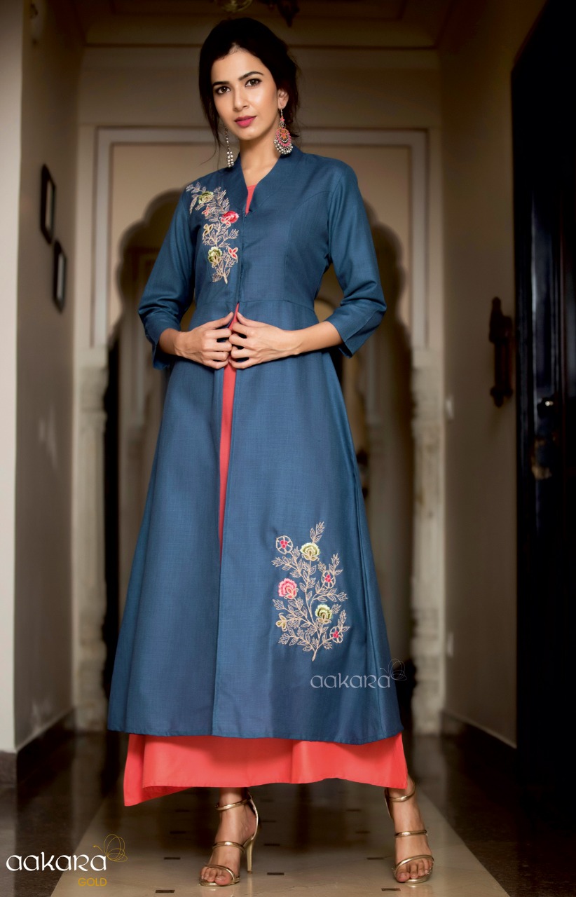 Gold Vol-6 By Aakara 6001 To 6006 Series Beautiful Colorful Stylish Fancy Casual Wear & Ethnic Wear & Ready To Wear Silk & Cotton/ Rayon Embroidered Kurtis At Wholesale Price