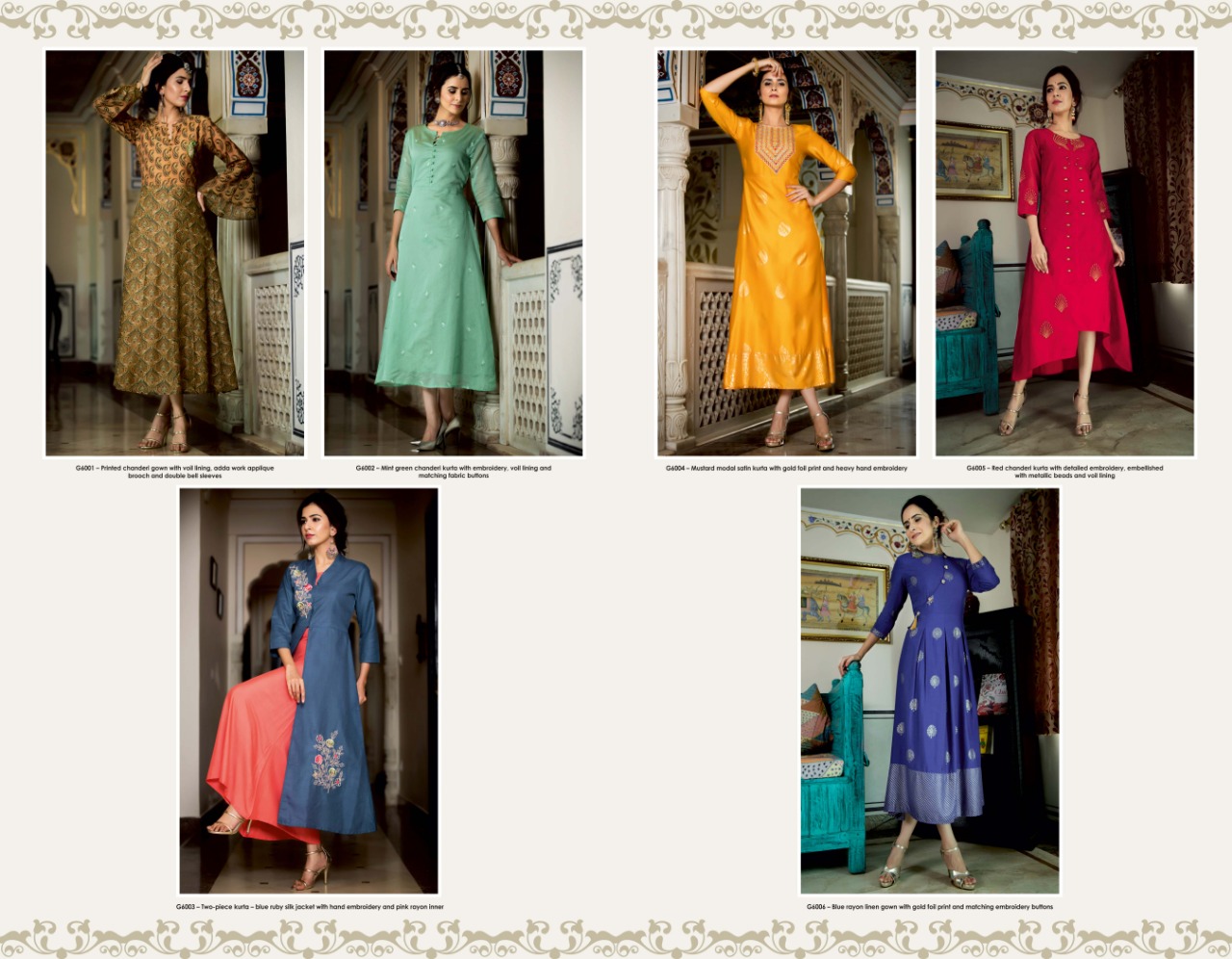Gold Vol-6 By Aakara 6001 To 6006 Series Beautiful Colorful Stylish Fancy Casual Wear & Ethnic Wear & Ready To Wear Silk & Cotton/ Rayon Embroidered Kurtis At Wholesale Price