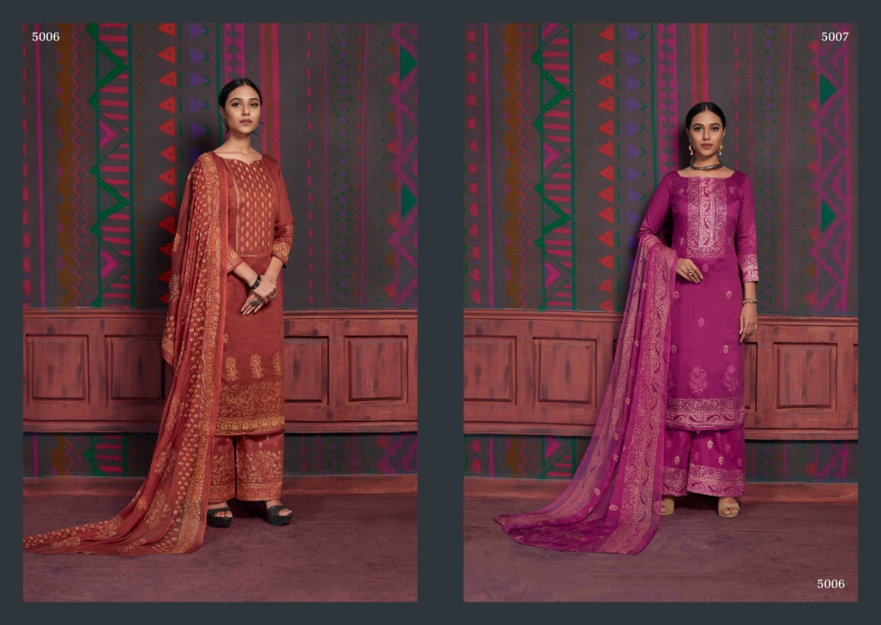 Gold By Aaa Design Studio 5001 To 5008 Series Beautiful Suits Colorful Stylish Fancy Casual Wear & Ethnic Wear Cotton Satin With Work Dresses At Wholesale Price