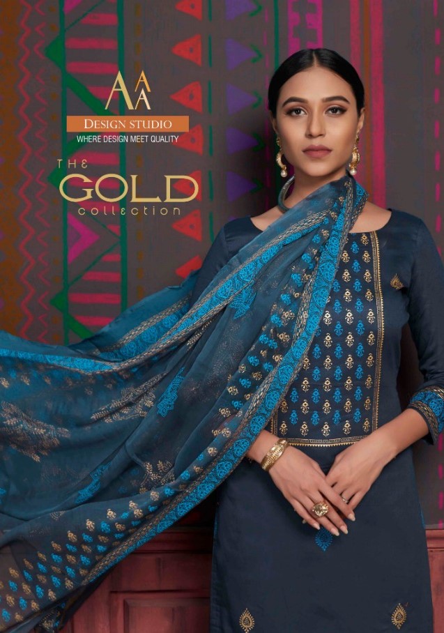 Gold By Aaa Design Studio 5001 To 5008 Series Beautiful Suits Colorful Stylish Fancy Casual Wear & Ethnic Wear Cotton Satin With Work Dresses At Wholesale Price