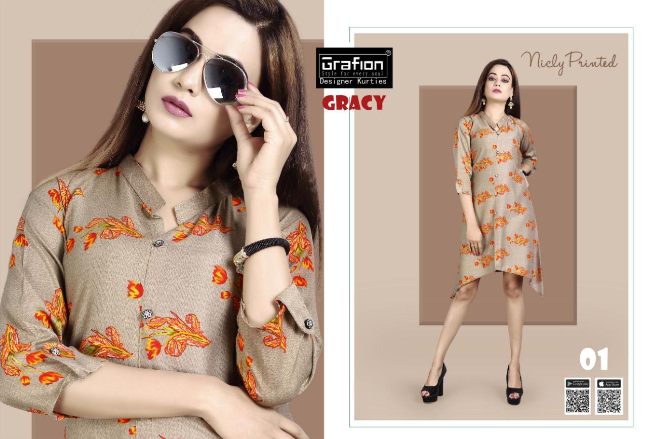Grace By Grafion 01 To 10 Series Beautiful Stylish Colorful Fancy Party Wear & Ethnic Wear & Ready To Wear Rayon Printed Kurtis At Wholesale Price