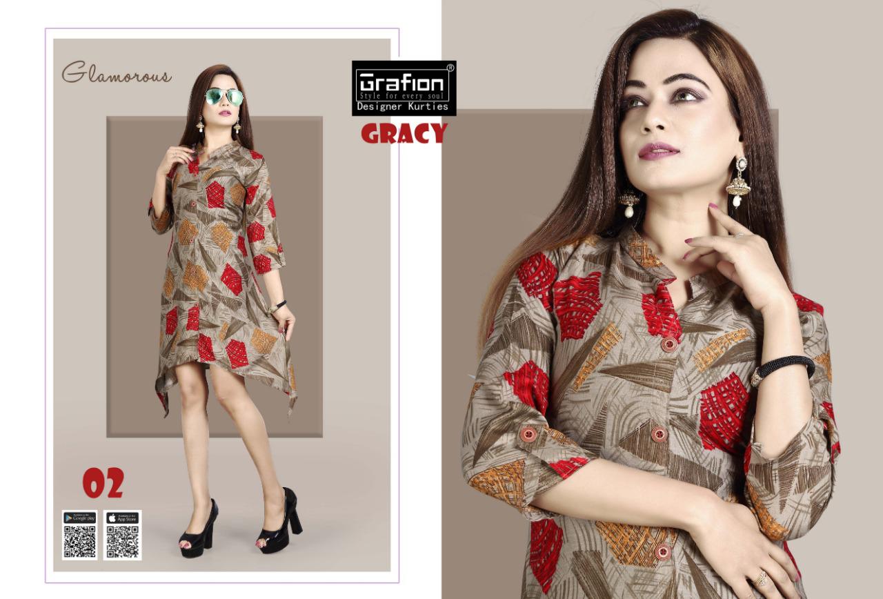 Grace By Grafion 01 To 10 Series Beautiful Stylish Colorful Fancy Party Wear & Ethnic Wear & Ready To Wear Rayon Printed Kurtis At Wholesale Price