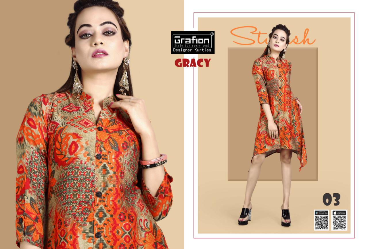 Grace By Grafion 01 To 10 Series Beautiful Stylish Colorful Fancy Party Wear & Ethnic Wear & Ready To Wear Rayon Printed Kurtis At Wholesale Price