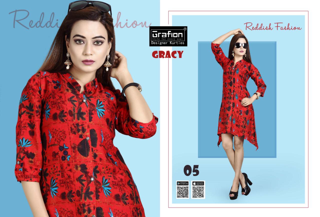 Grace By Grafion 01 To 10 Series Beautiful Stylish Colorful Fancy Party Wear & Ethnic Wear & Ready To Wear Rayon Printed Kurtis At Wholesale Price