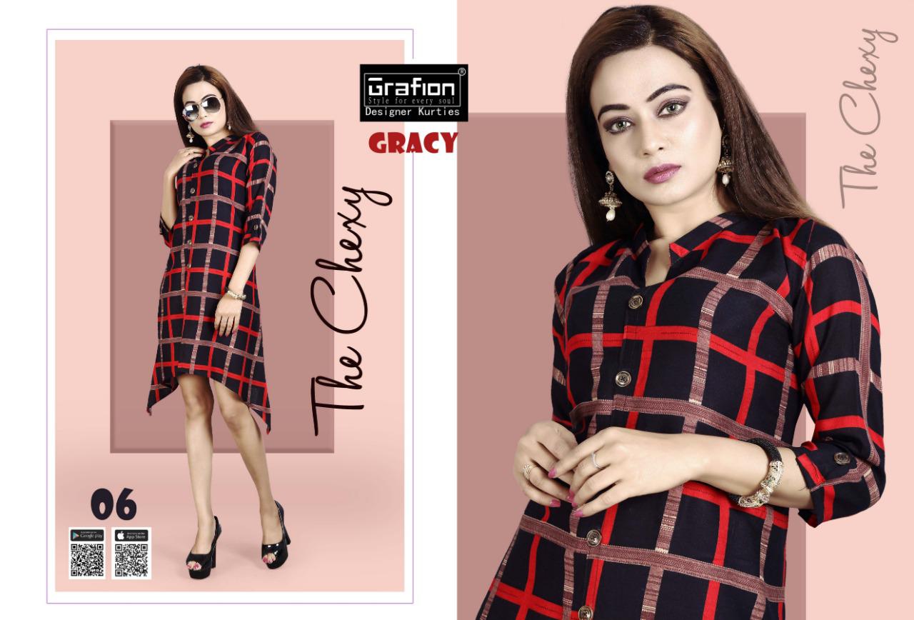 Grace By Grafion 01 To 10 Series Beautiful Stylish Colorful Fancy Party Wear & Ethnic Wear & Ready To Wear Rayon Printed Kurtis At Wholesale Price