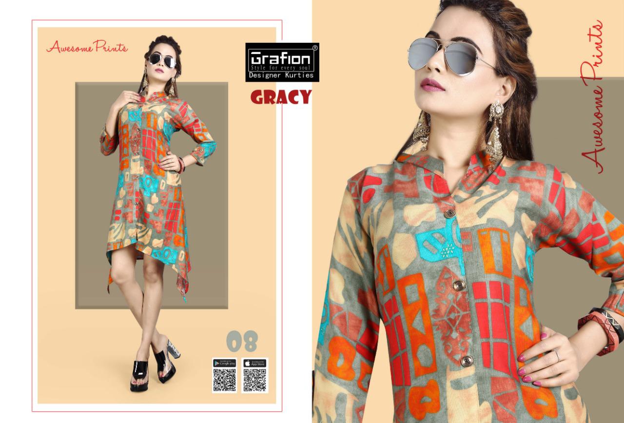 Grace By Grafion 01 To 10 Series Beautiful Stylish Colorful Fancy Party Wear & Ethnic Wear & Ready To Wear Rayon Printed Kurtis At Wholesale Price