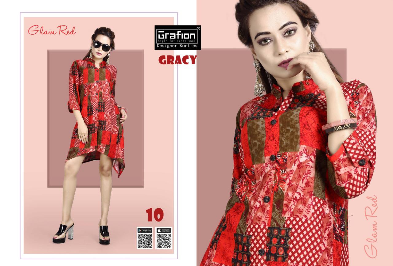 Grace By Grafion 01 To 10 Series Beautiful Stylish Colorful Fancy Party Wear & Ethnic Wear & Ready To Wear Rayon Printed Kurtis At Wholesale Price