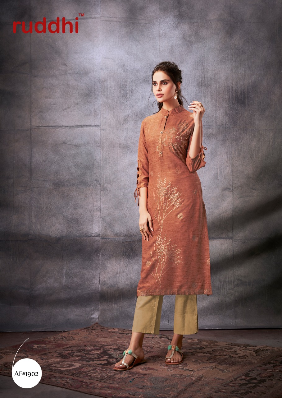 Grace By Ruddhi Dressline 1901 To 1908 Series Beautiful Stylish Fancy Colorful Casual Wear & Ethnic Wear & Ready To Wear Pure Rayon Foil Kurtis With Bottom At Wholesale Price