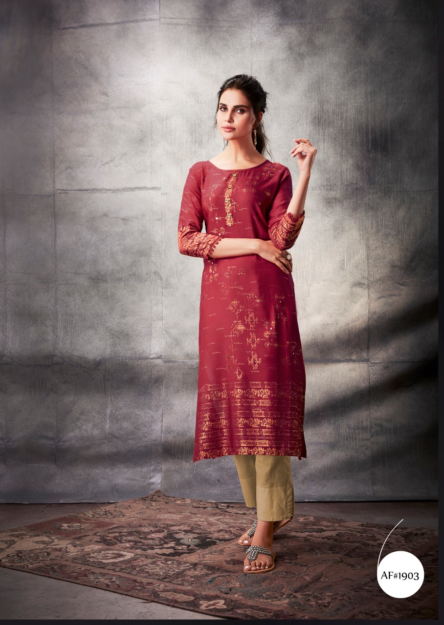 Grace By Ruddhi Dressline 1901 To 1908 Series Beautiful Stylish Fancy Colorful Casual Wear & Ethnic Wear & Ready To Wear Pure Rayon Foil Kurtis With Bottom At Wholesale Price