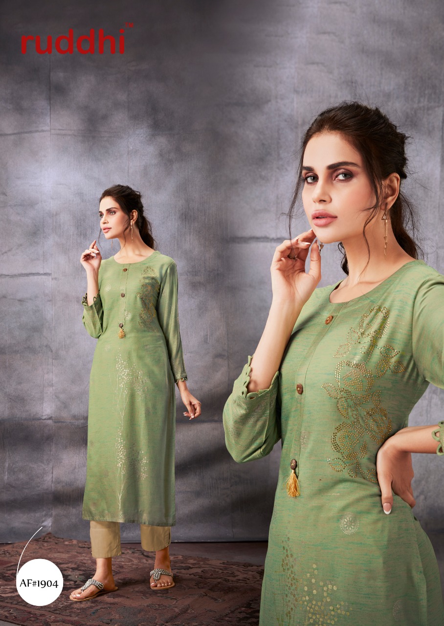Grace By Ruddhi Dressline 1901 To 1908 Series Beautiful Stylish Fancy Colorful Casual Wear & Ethnic Wear & Ready To Wear Pure Rayon Foil Kurtis With Bottom At Wholesale Price