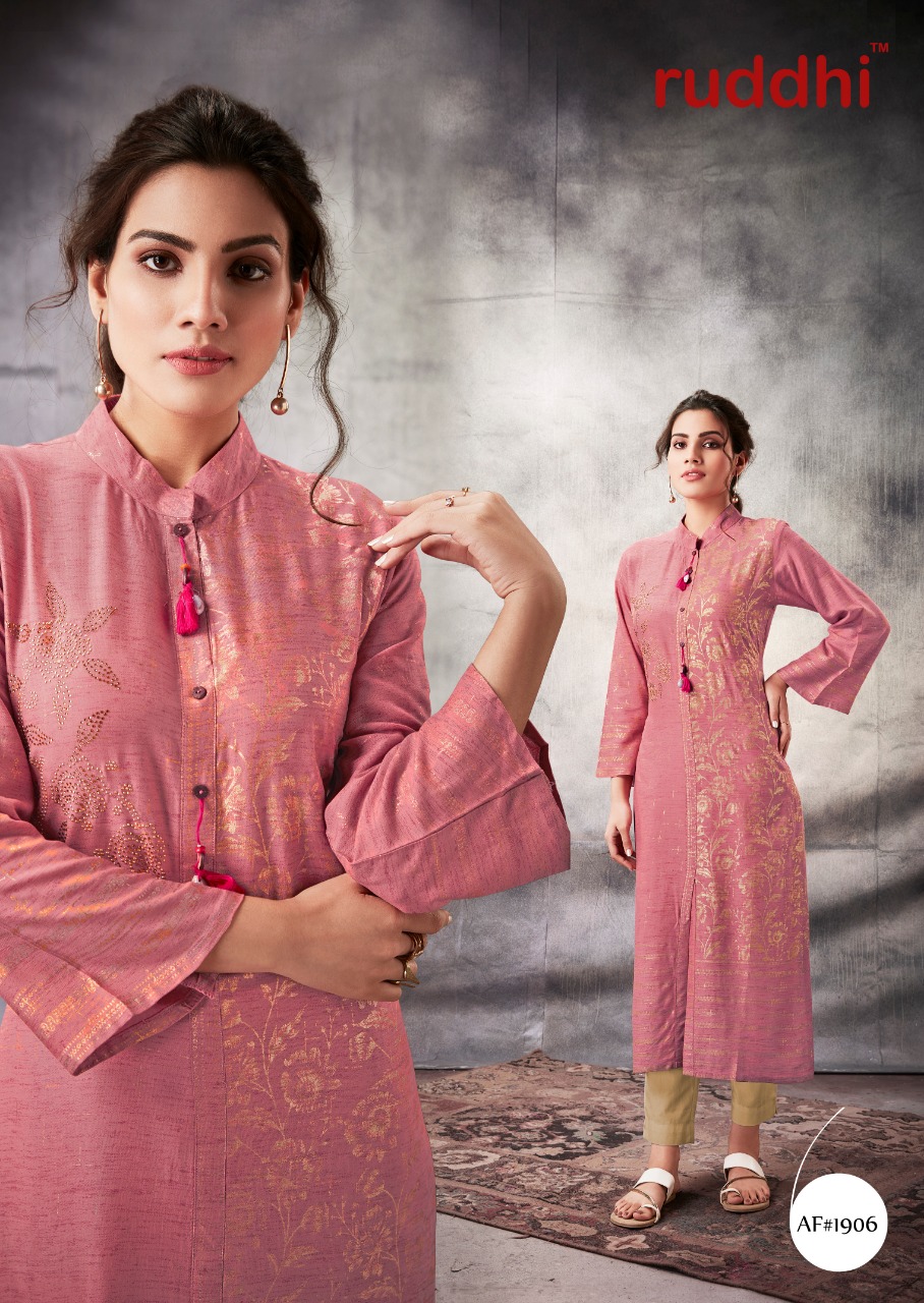 Grace By Ruddhi Dressline 1901 To 1908 Series Beautiful Stylish Fancy Colorful Casual Wear & Ethnic Wear & Ready To Wear Pure Rayon Foil Kurtis With Bottom At Wholesale Price