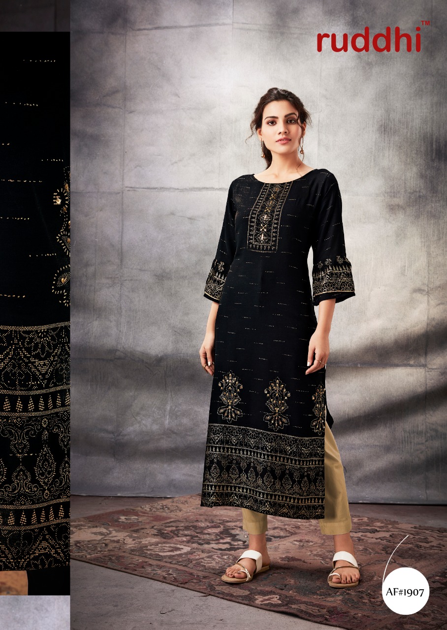 Grace By Ruddhi Dressline 1901 To 1908 Series Beautiful Stylish Fancy Colorful Casual Wear & Ethnic Wear & Ready To Wear Pure Rayon Foil Kurtis With Bottom At Wholesale Price