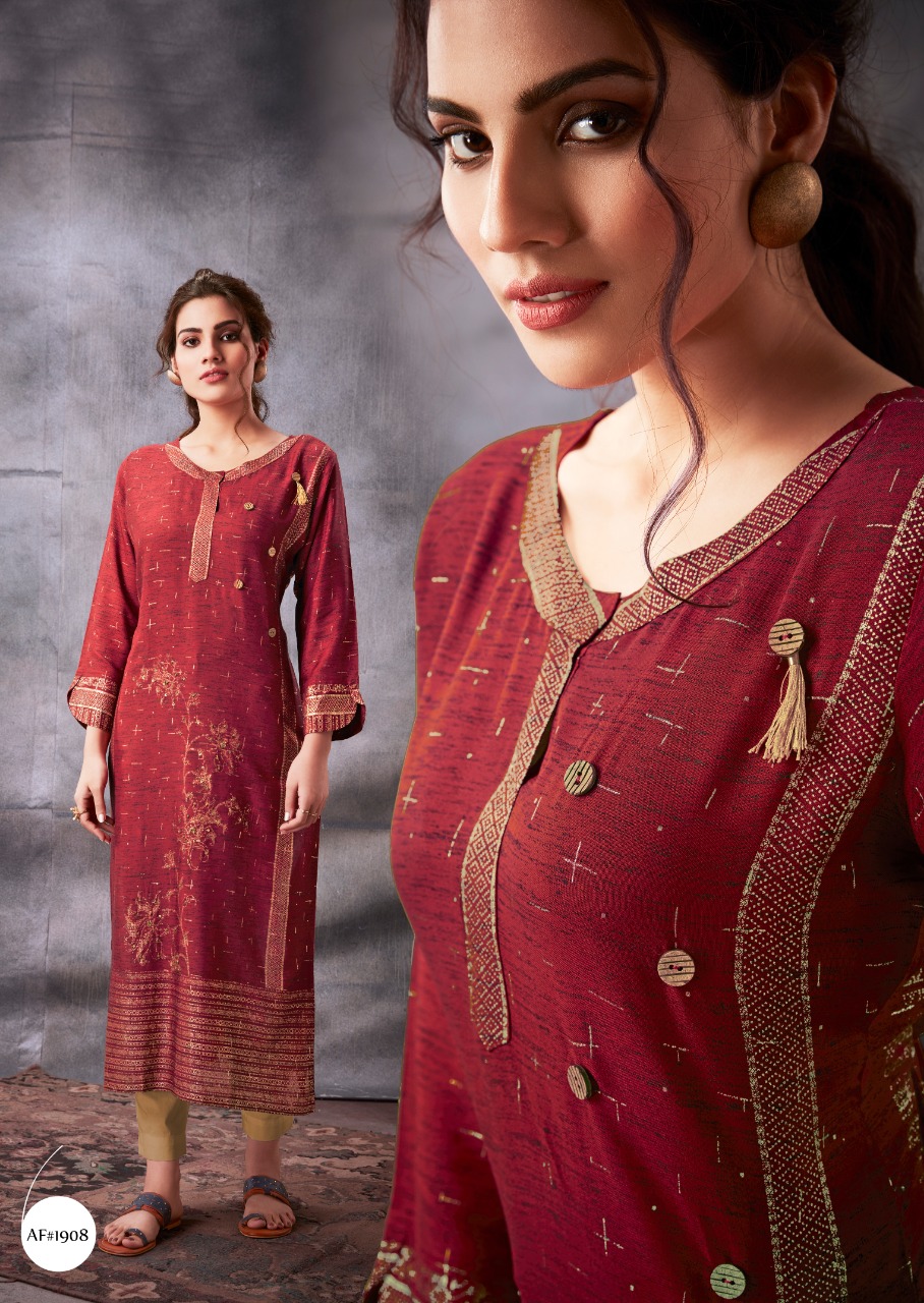 Grace By Ruddhi Dressline 1901 To 1908 Series Beautiful Stylish Fancy Colorful Casual Wear & Ethnic Wear & Ready To Wear Pure Rayon Foil Kurtis With Bottom At Wholesale Price
