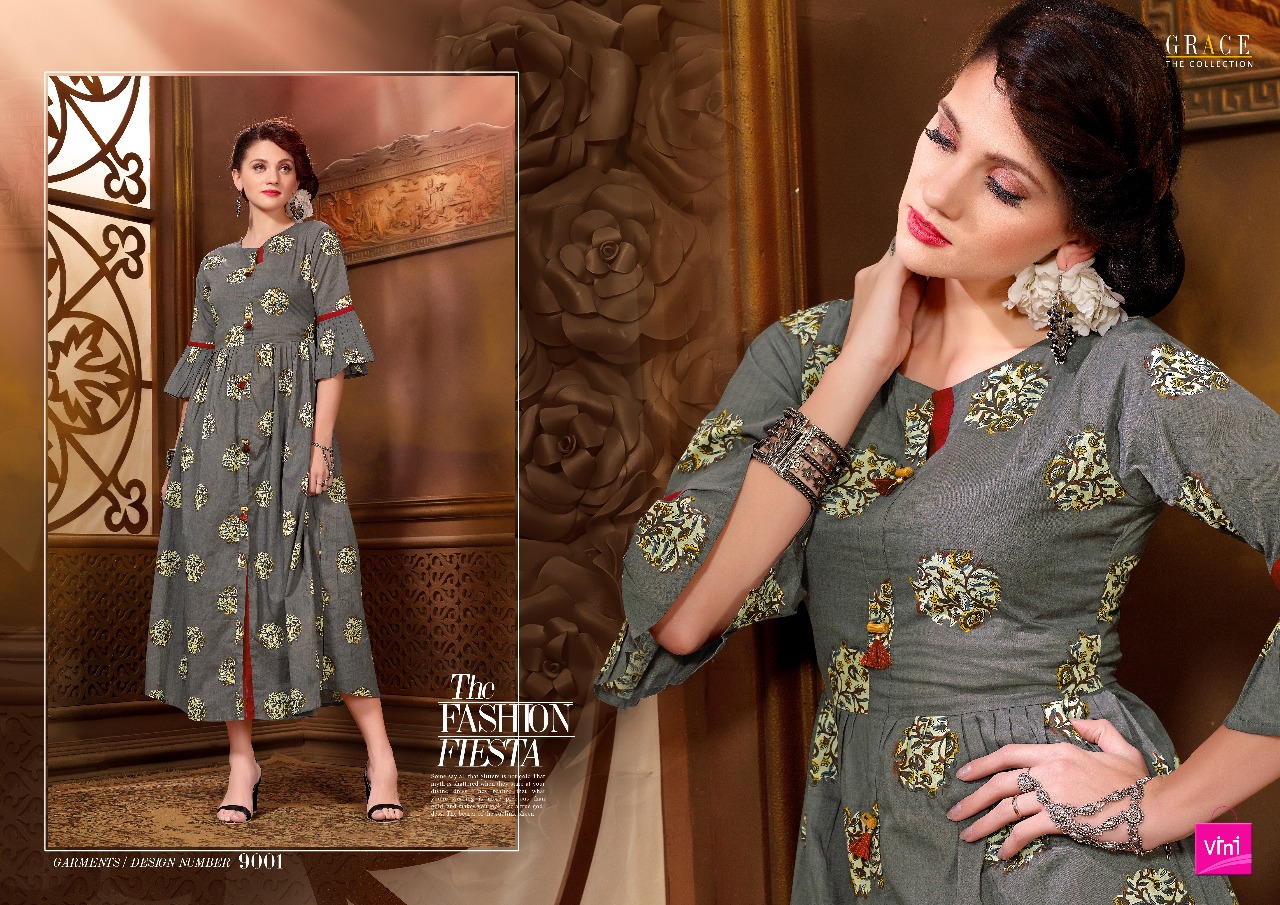 Grace The Collection By Vini 9001 To 9012 Series Designer Stylish Fancy Colorful Beautiful Party Wear & Ethnic Wear Rayon/ Khadi/ Slub Printed Kurtis At Wholesale Price