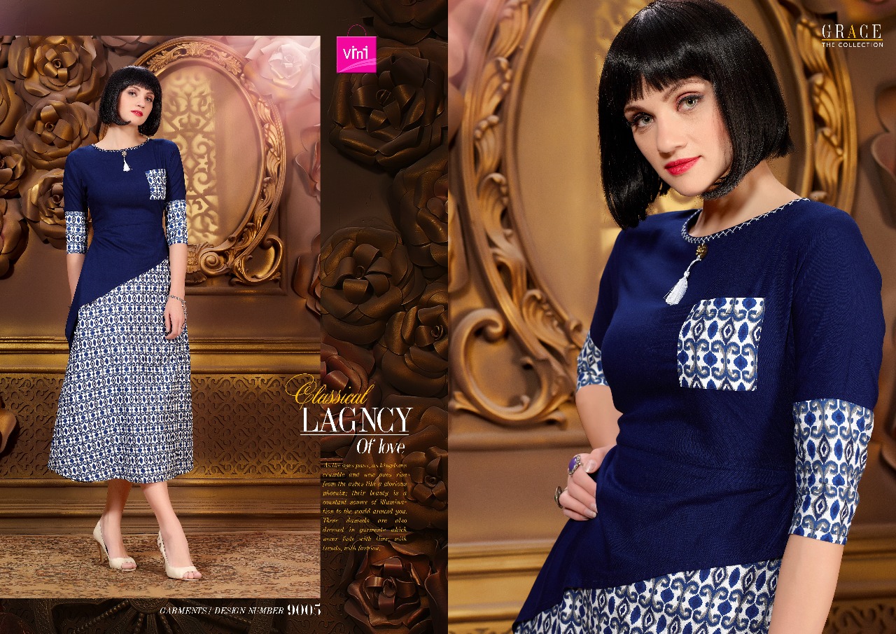 Grace The Collection By Vini 9001 To 9012 Series Designer Stylish Fancy Colorful Beautiful Party Wear & Ethnic Wear Rayon/ Khadi/ Slub Printed Kurtis At Wholesale Price