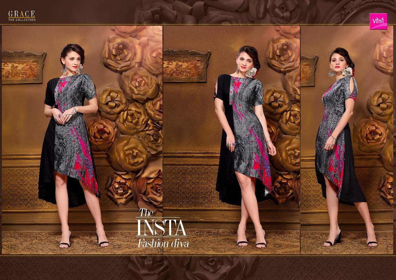 Grace The Collection By Vini 9001 To 9012 Series Designer Stylish Fancy Colorful Beautiful Party Wear & Ethnic Wear Rayon/ Khadi/ Slub Printed Kurtis At Wholesale Price