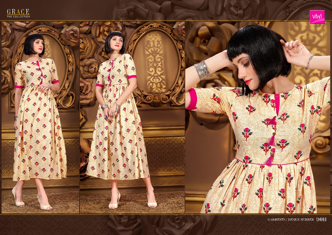Grace The Collection By Vini 9001 To 9012 Series Designer Stylish Fancy Colorful Beautiful Party Wear & Ethnic Wear Rayon/ Khadi/ Slub Printed Kurtis At Wholesale Price