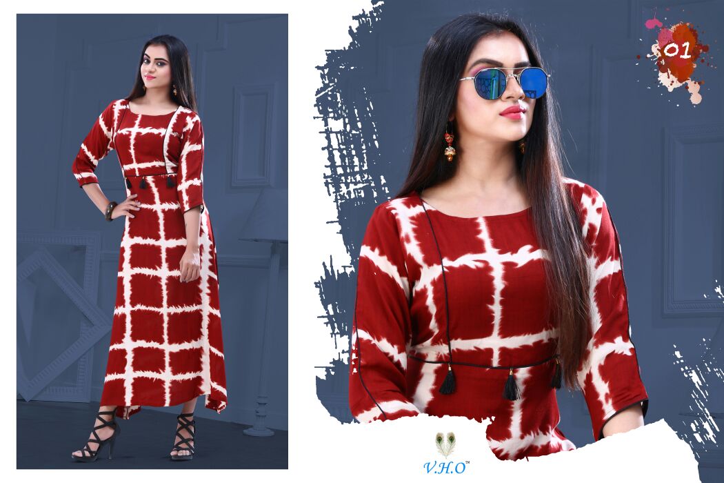 Grece Vol-1 By V.h.o 01 To 06 Series Designer Stylish Fancy Colorful Beautiful Party Wear & Ethnic Wear Heavy Rayon Printed Kurtis At Wholesale Price