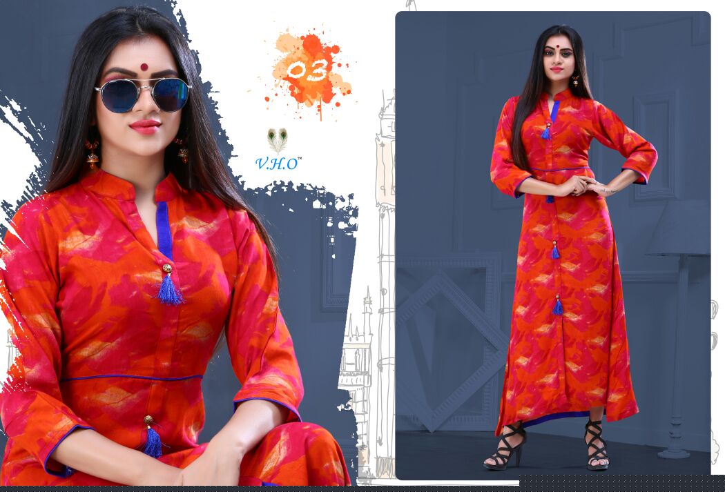 Grece Vol-1 By V.h.o 01 To 06 Series Designer Stylish Fancy Colorful Beautiful Party Wear & Ethnic Wear Heavy Rayon Printed Kurtis At Wholesale Price