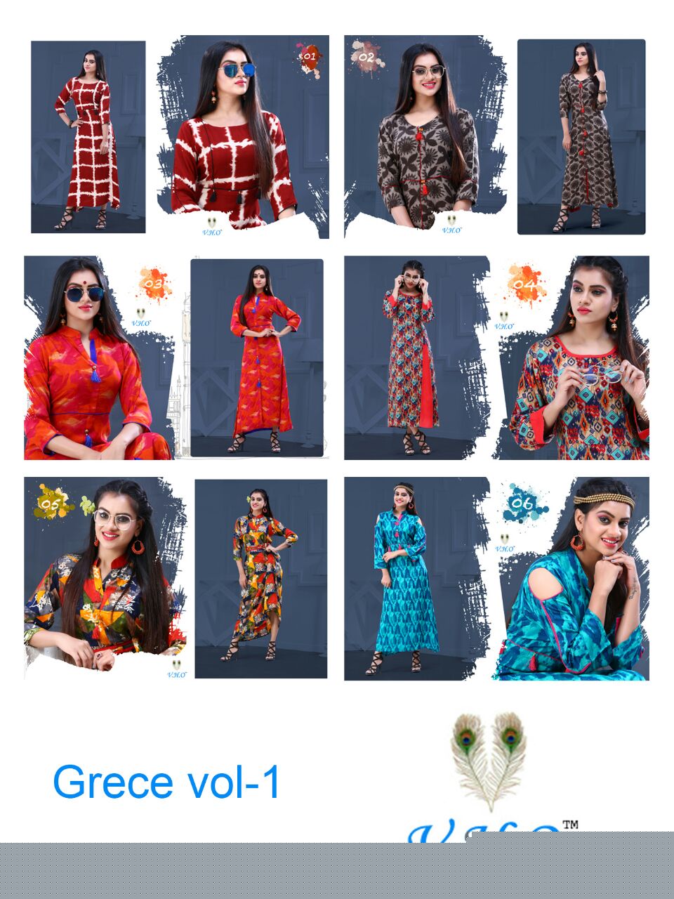 Grece Vol-1 By V.h.o 01 To 06 Series Designer Stylish Fancy Colorful Beautiful Party Wear & Ethnic Wear Heavy Rayon Printed Kurtis At Wholesale Price